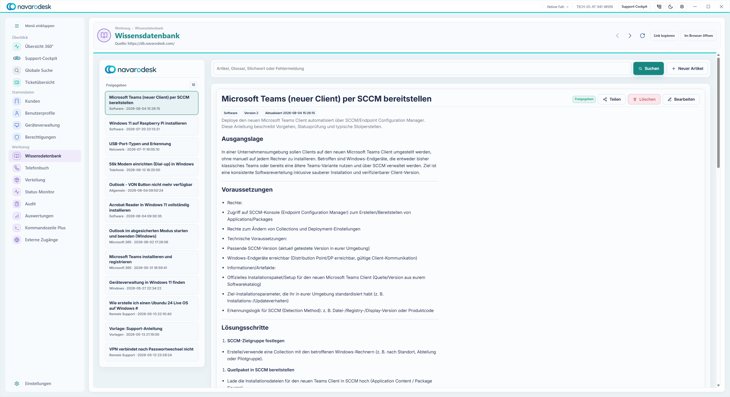 navarodesk Wissensdatenbank mit geführten Lösungen im Supportprozess
